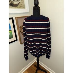 VTG men’s sweater graphix Navy Red White Striped Sweater Oversized Large Grandpa